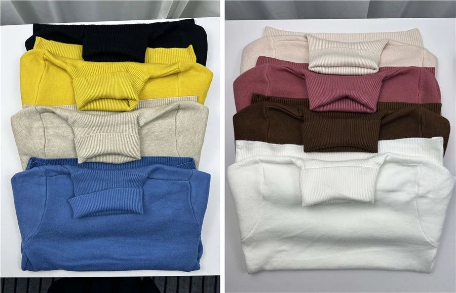 Thicken Velvet Turtleneck Sweater Women Korean Fashion Lined Warm Sueter Knitted Pullover Slim Top Winter Jersey Knitwear Jumper