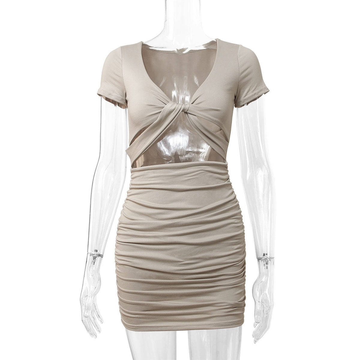New Short-sleeved Summer European And American V-neck Waist-pack Hip Dress