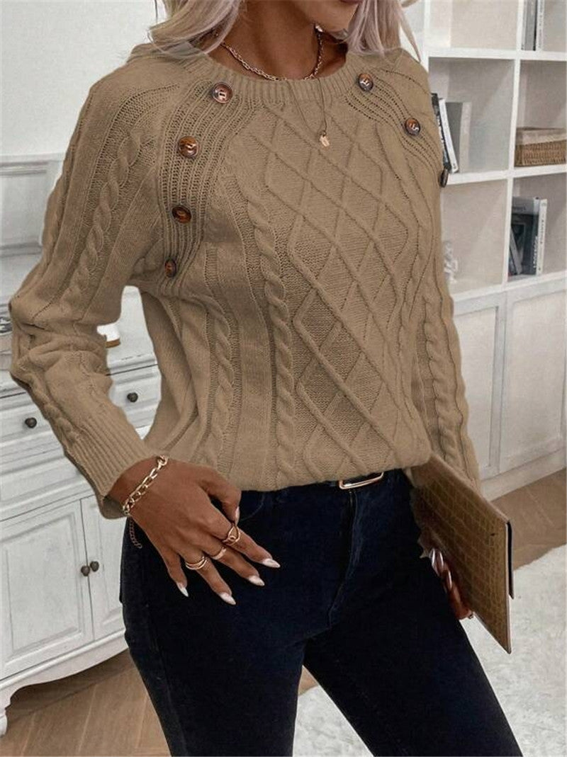 Twisted Pullover Knitting Round Neck Sweater