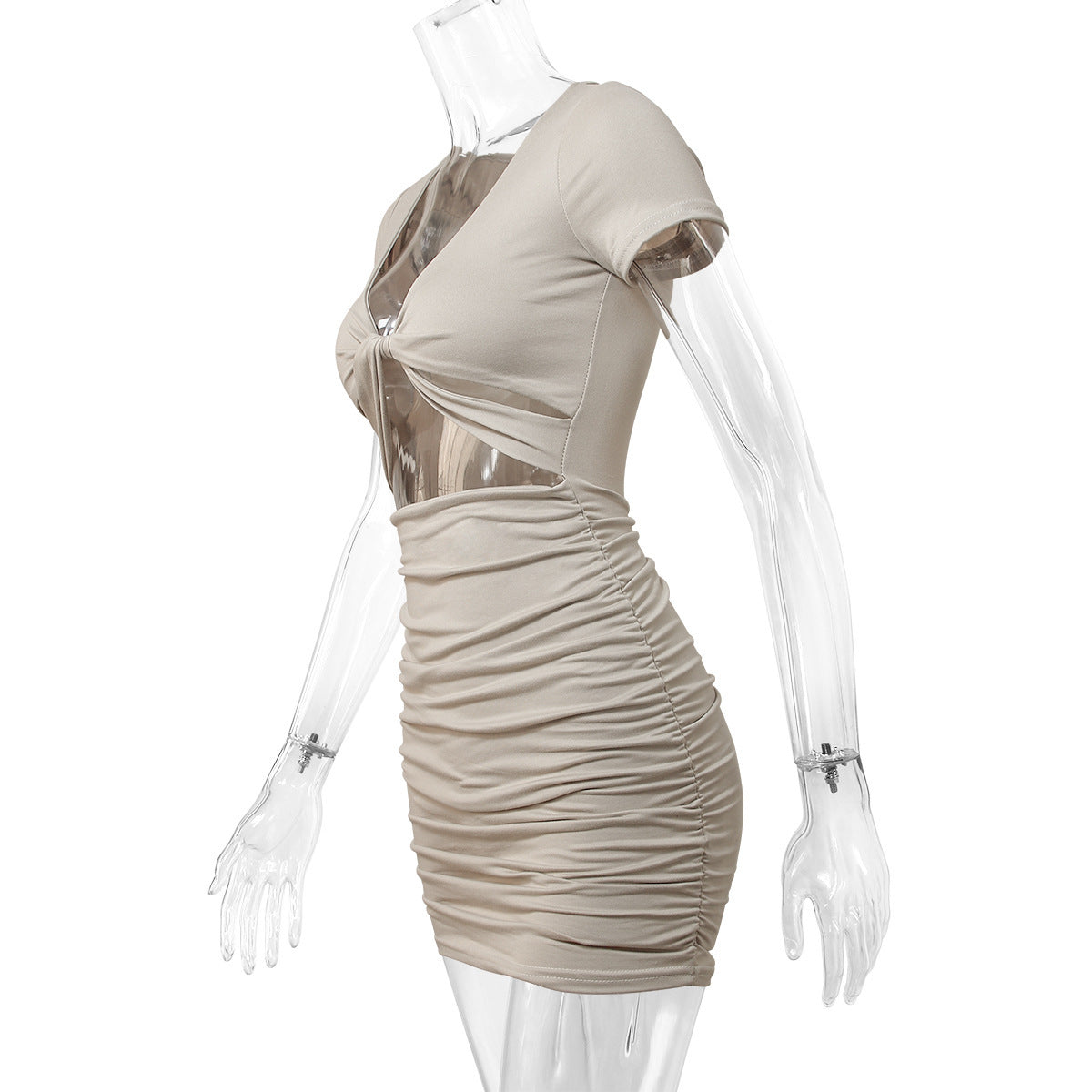 New Short-sleeved Summer European And American V-neck Waist-pack Hip Dress