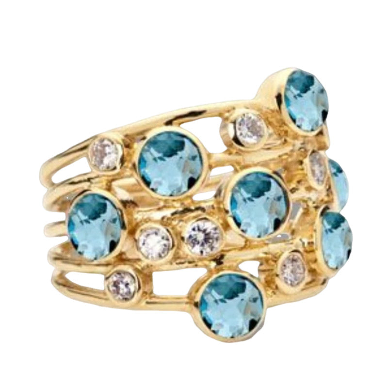 French Creative Geometric Hollow Gold Inlaid Shiny Zircon Ring