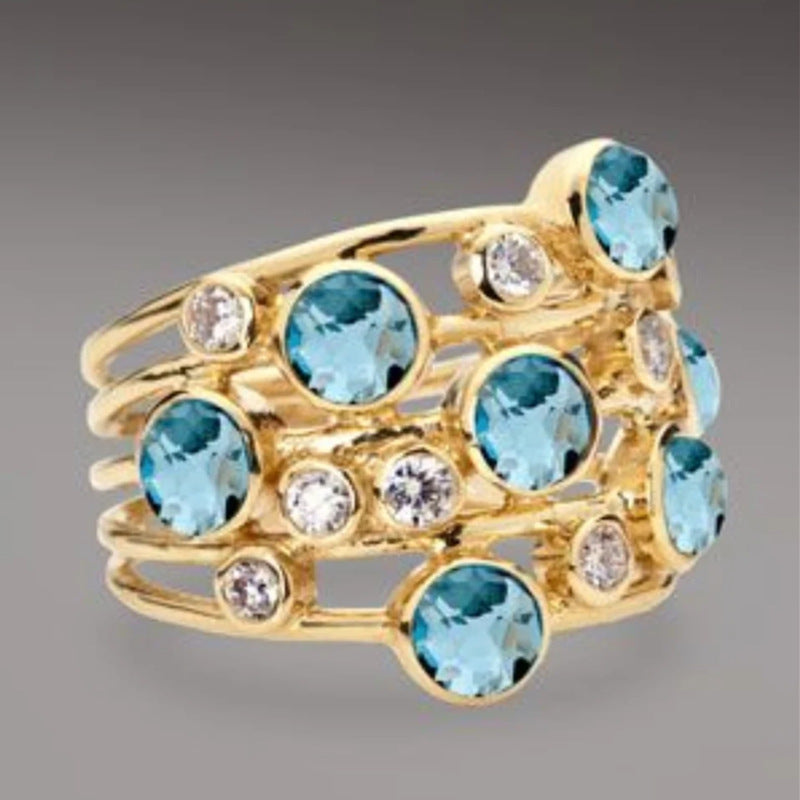 French Creative Geometric Hollow Gold Inlaid Shiny Zircon Ring