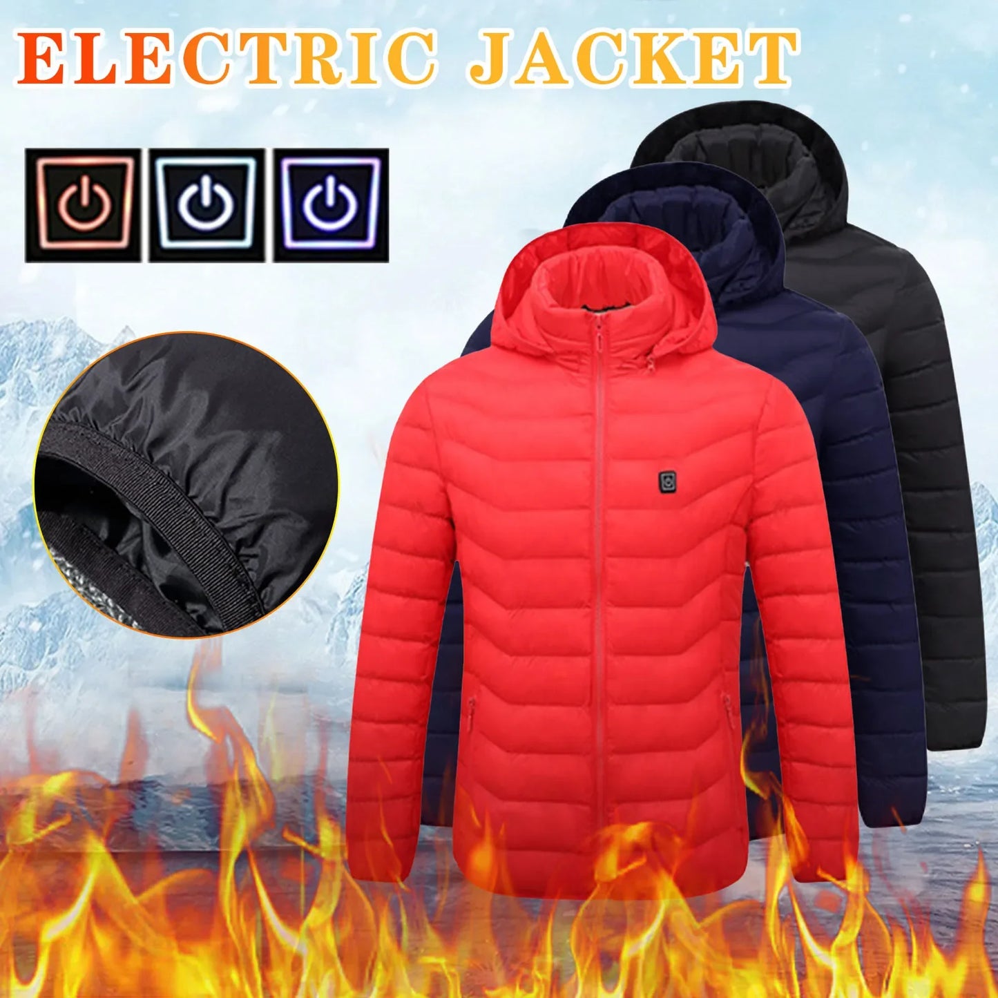 Winter Men Women Thicken Warm USB Heating Cotton Jackets Coat Smart Thermostat Heated Clothing Warm Jackets Hooded for Outdoor