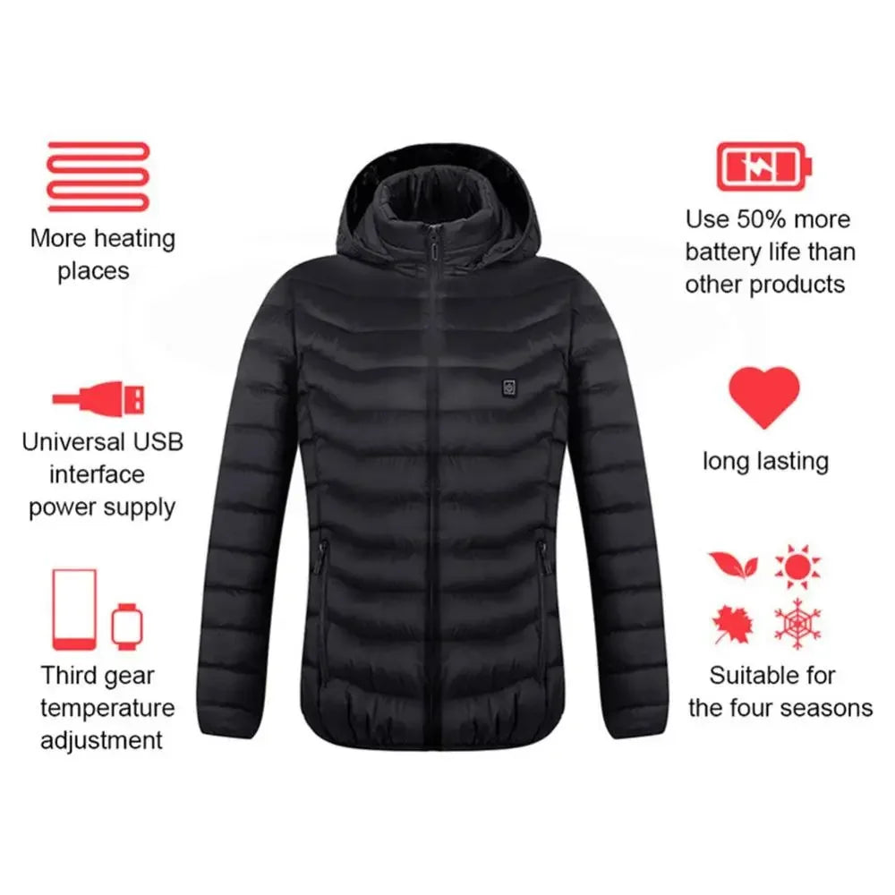 Winter Men Women Thicken Warm USB Heating Cotton Jackets Coat Smart Thermostat Heated Clothing Warm Jackets Hooded for Outdoor