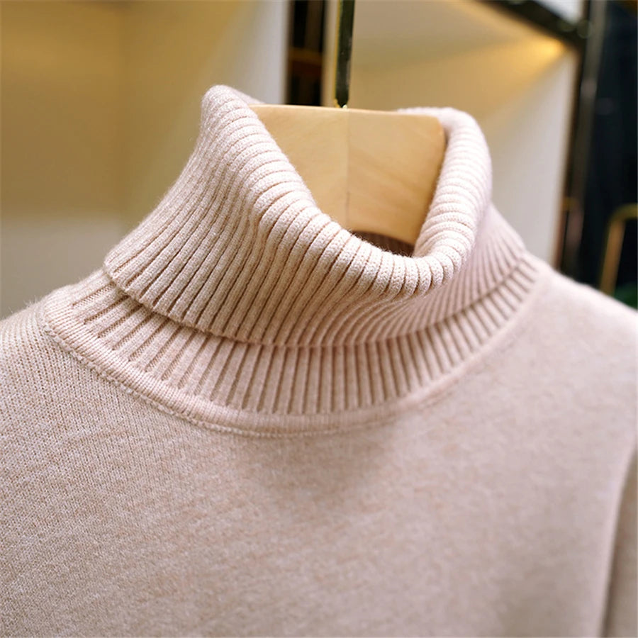 Thicken Velvet Turtleneck Sweater Women Korean Fashion Lined Warm Sueter Knitted Pullover Slim Top Winter Jersey Knitwear Jumper