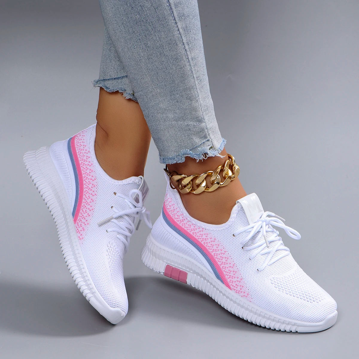 Spring new women's sports shoes, fashionable, breathable, lightweight, non-slip, wear-resistant, casual sports shoes, flat shoes