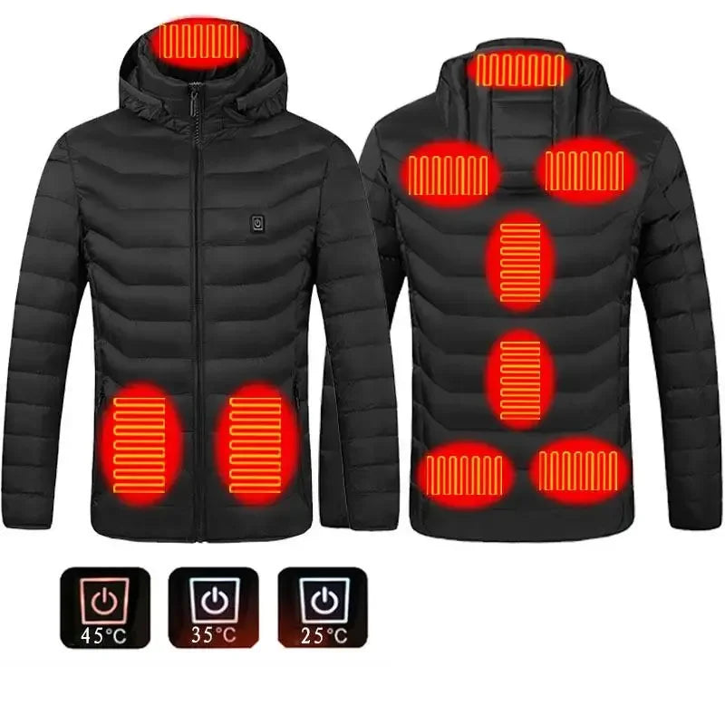 Winter Men Women Thicken Warm USB Heating Cotton Jackets Coat Smart Thermostat Heated Clothing Warm Jackets Hooded for Outdoor