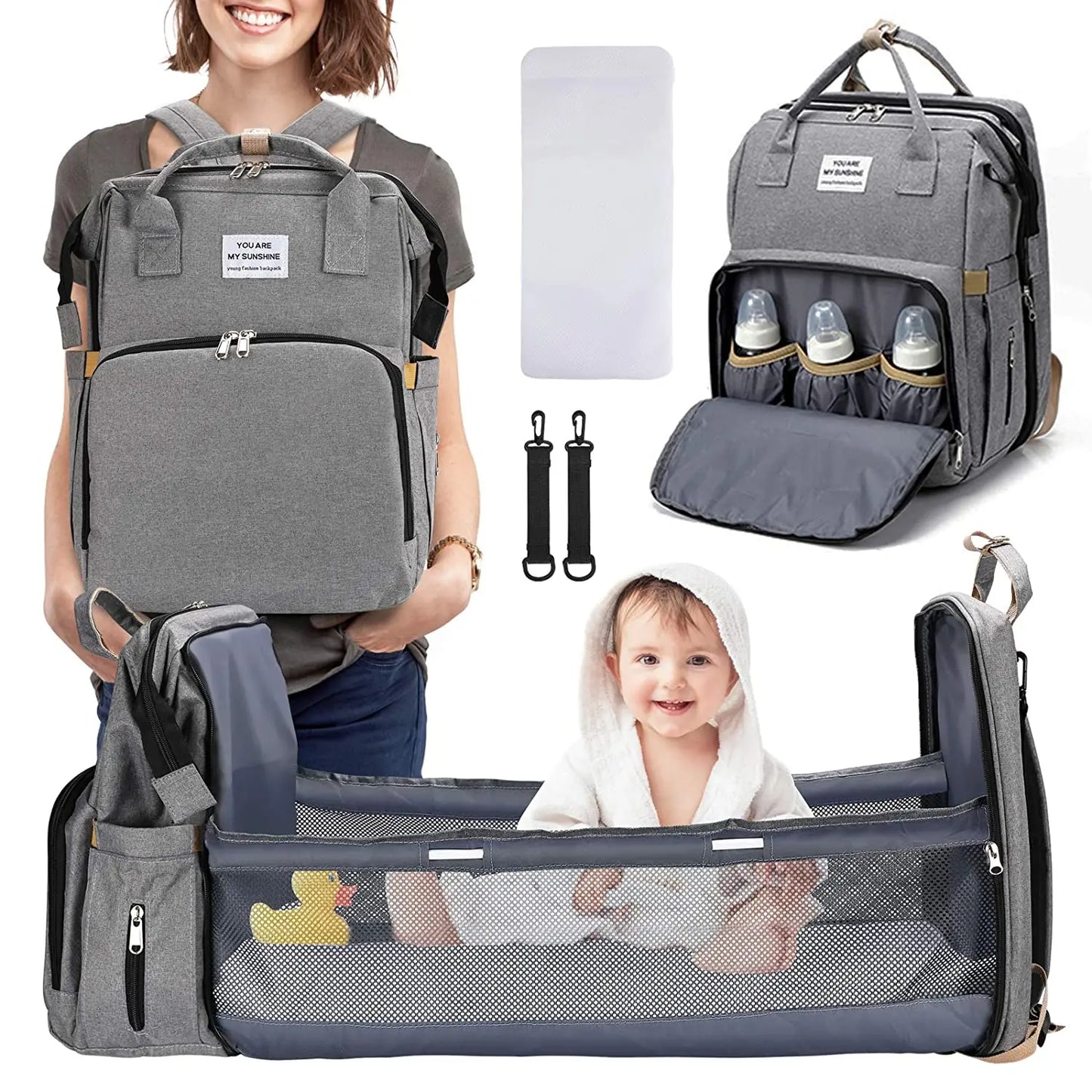 Mommy Baby Diaper Bags Backpack For Stroller Large Capacity Waterproof With Changing Pad Organizer Foldable Baby Bed Crib Cot