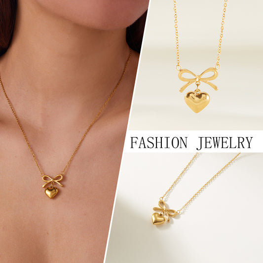 Love Heart Bowknot Shape CharmChoker Necklaces Pendant For Women Fashion Jewelry