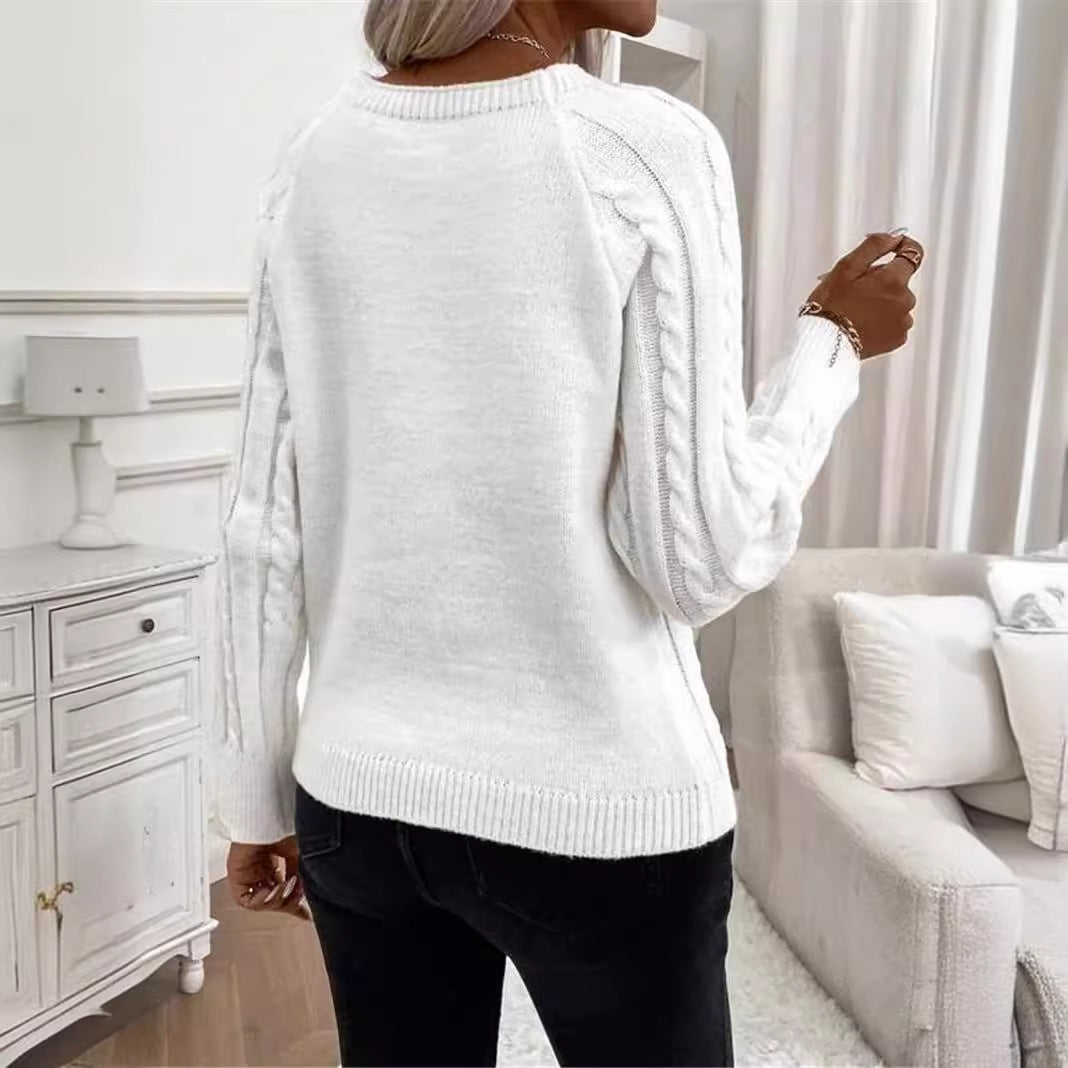 Twisted Pullover Knitting Round Neck Sweater