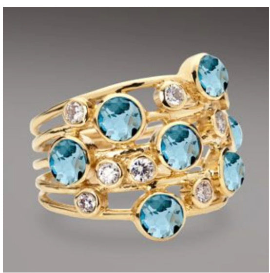 French Creative Geometric Hollow Gold Inlaid Shiny Zircon Ring